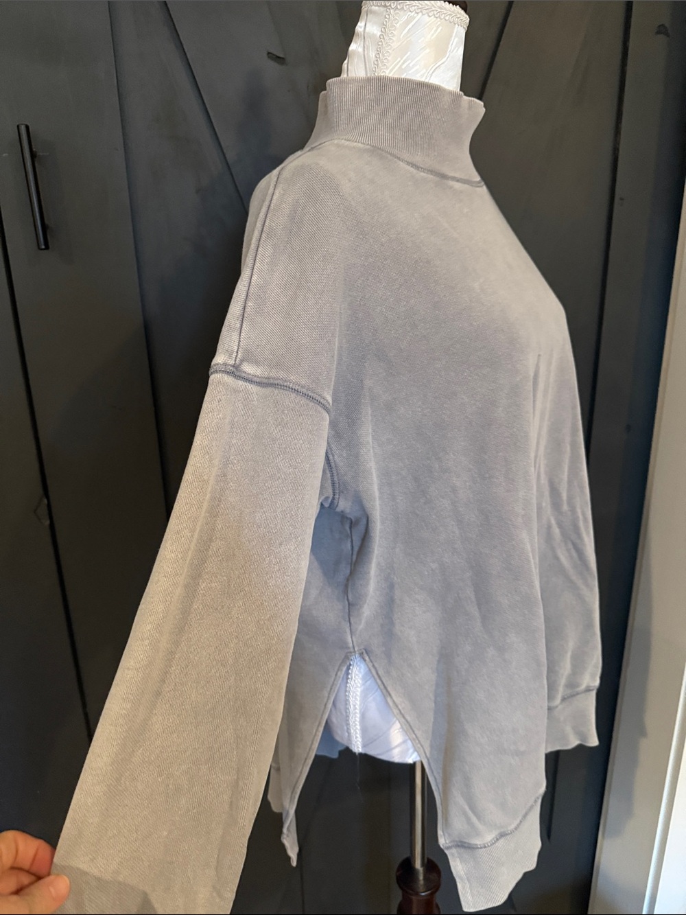 Free People Washed Gray Mock Neck Tunic Sweatshirt - Picture 6 of 11